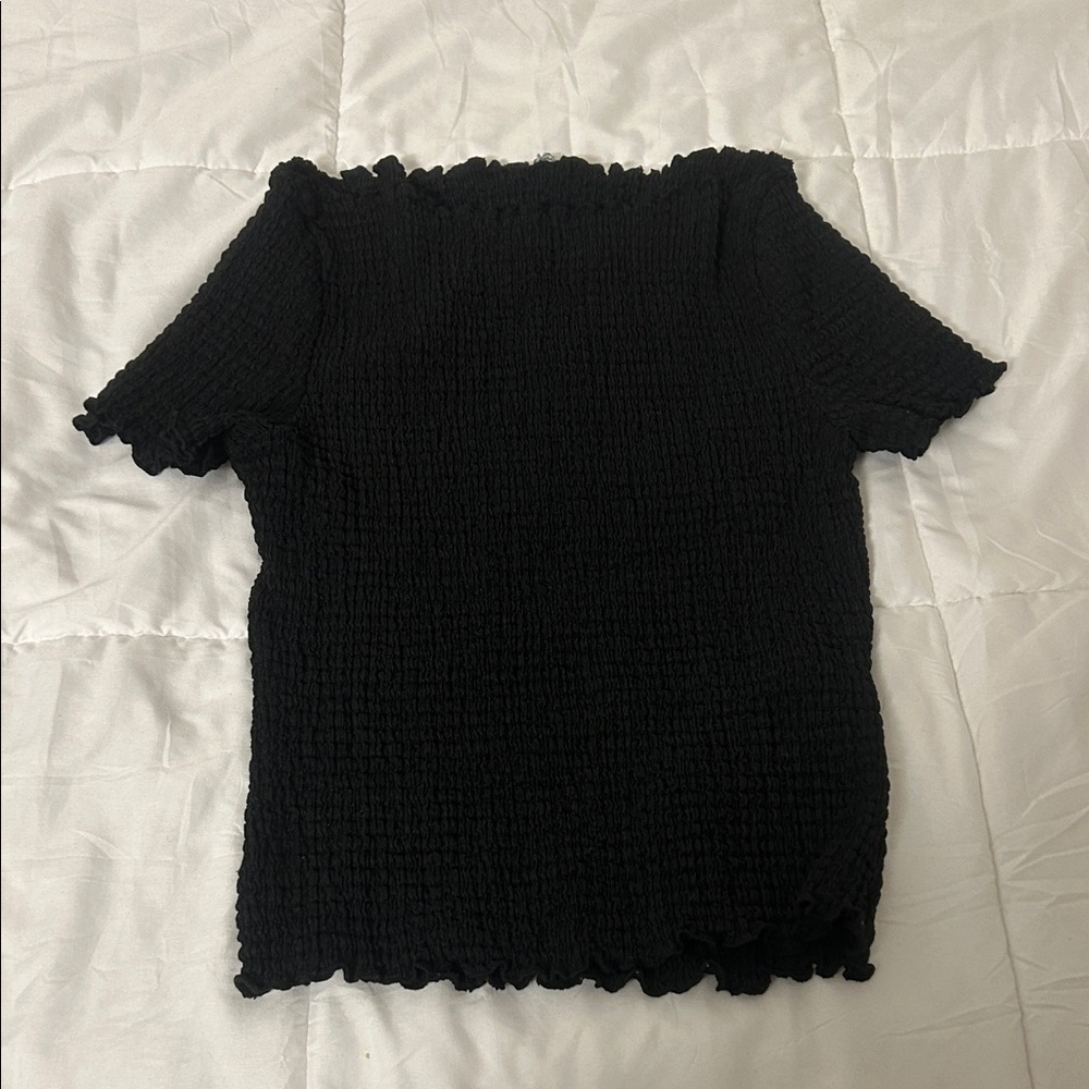 H&M Black Textured Short Sleeve Top